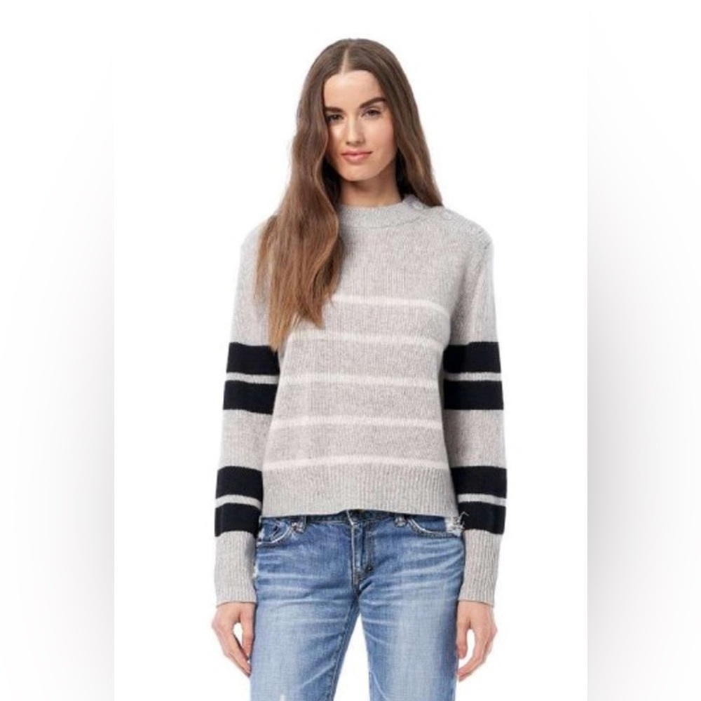 360 Cashmere Gray and Black Striped Sweater